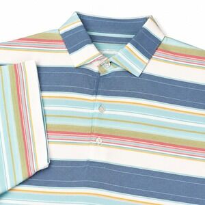 Johnnie-O Polo Shirt Mens L Blue Orange Striped Performance Short Sleeve Golf